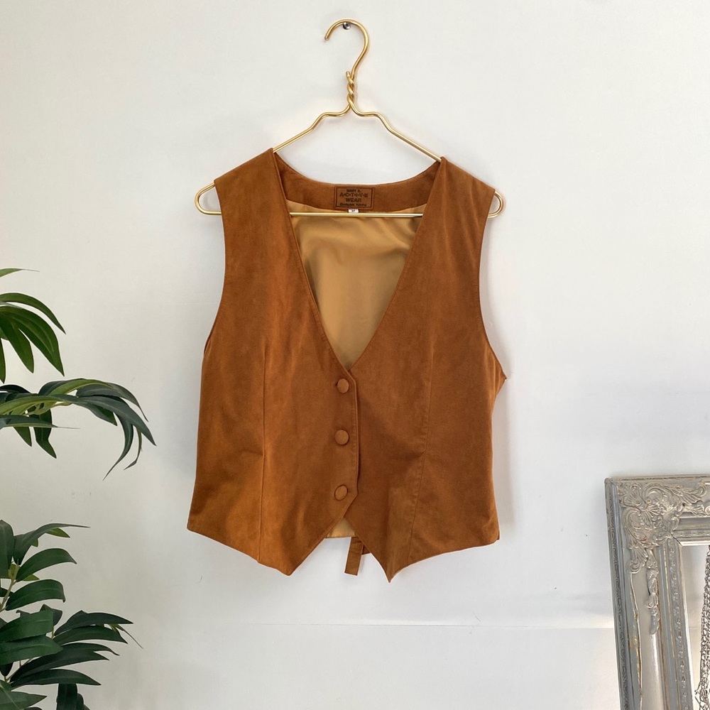 Mary K Active Wear Boho Brown Faux Suede Vest Sz M